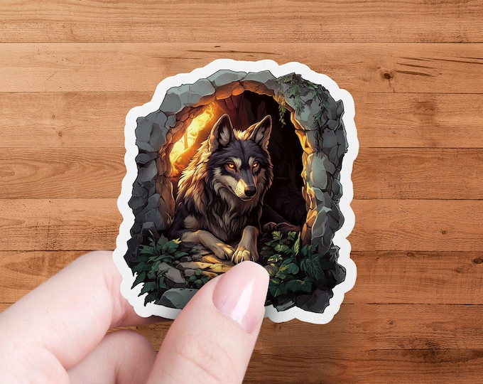 Wolf Cave Sticker: Animal Art Decal for Nature Lovers