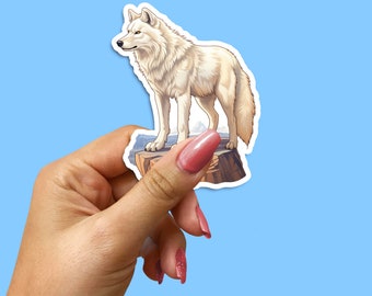 Majestic White Wolf Sticker: Vinyl Decal for Laptop, Car, Water Bottle