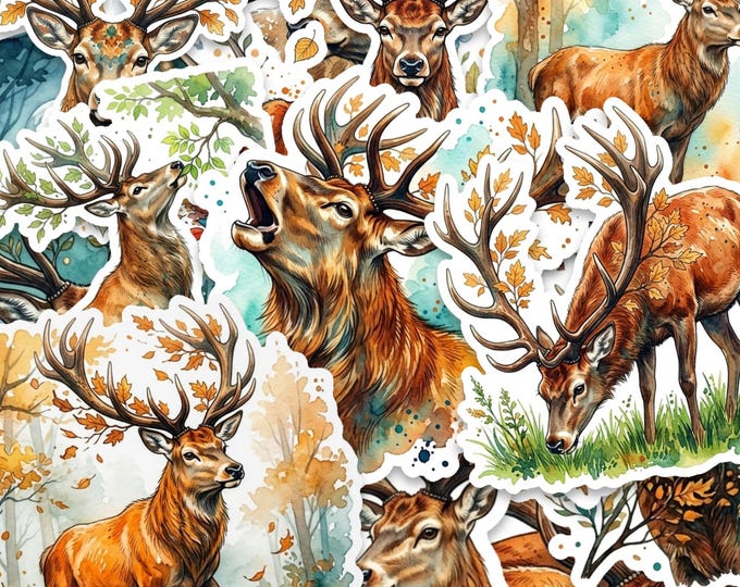 15-Piece Deer & Stag Sticker Pack, 2-Inch Glossy Vinyl Watercolor Woodland Stickers
