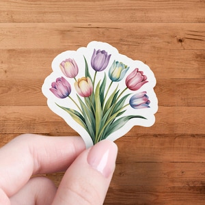 Sticker bouquet de fleurs tulipes colorées, sticker nature vibrante, belle décoration florale, parfait pour les ordinateurs portables et les bouteilles d'eau