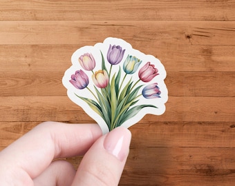 Colorful Tulip Flower Bouquet Sticker, Vibrant Nature Decal, Beautiful Floral Decoration, Perfect for Laptops and Water Bottles