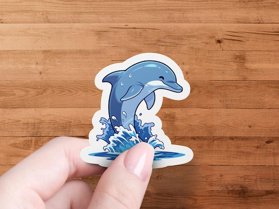 Glossy Dolphin Die-Cut Waterproof Sticker Ocean Cartoon Marine-Animal Decal for Laptop Water Bottle Planner