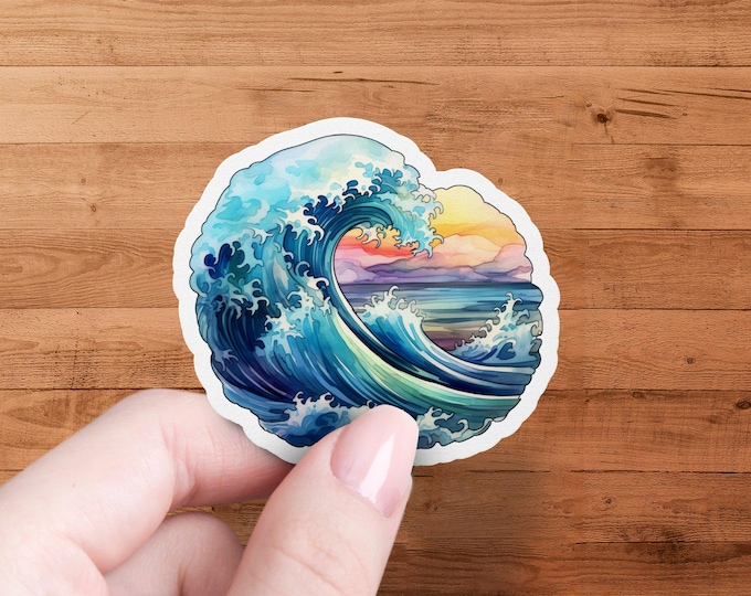 Ocean Waves Sticker, Waterproof Vinyl Decal, Beach Scene Sticker, Surfing Theme Sticker, Nature Inspired Sticker, Summer Vibes Sticker