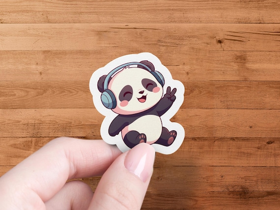 Glossy Panda Headphones Vinyl Die Cut Sticker for Laptop Water Bottle