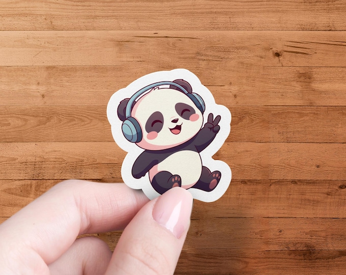 Glossy Panda Headphones Vinyl Die Cut Sticker for Laptop Water Bottle