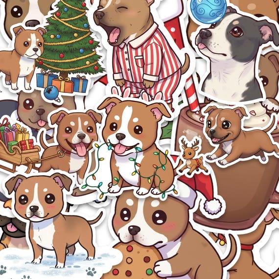 Christmas Staffy Sticker Pack: 15 Holiday Staffordshire Bull Terrier Stickers