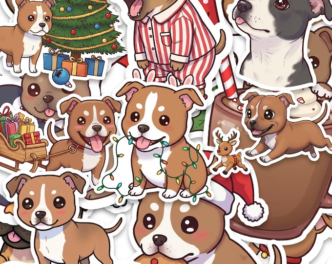 Christmas Staffy Sticker Pack: 15 Holiday Staffordshire Bull Terrier Stickers