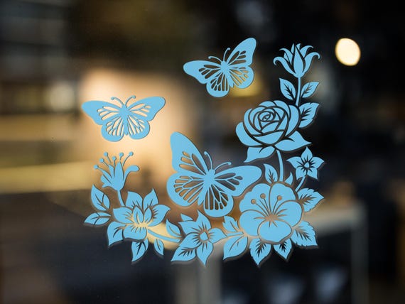 Butterfly Flower Vinyl Decal Wall Car Laptop Sticker Floral Silhouette Waterproof