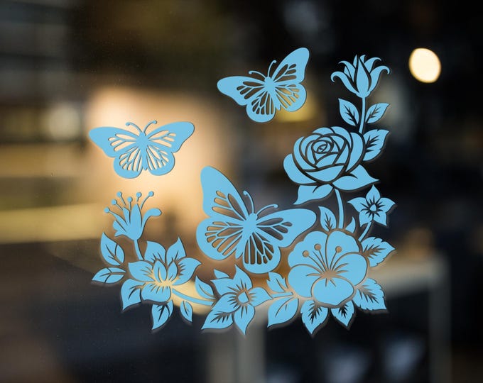 Butterfly Flower Vinyl Decal Wall Car Laptop Sticker Floral Silhouette Waterproof