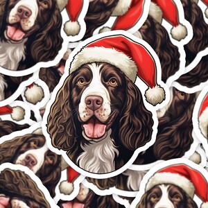 Sticker épagneul springer anglais de Noël, chien mignon avec sticker chapeau de Noël, décoration de fête de chiot, cadeau de Noël unique pour les amoureux des chiens