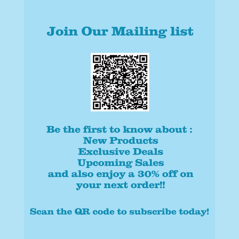 a blue flyer with a qr code for mailing