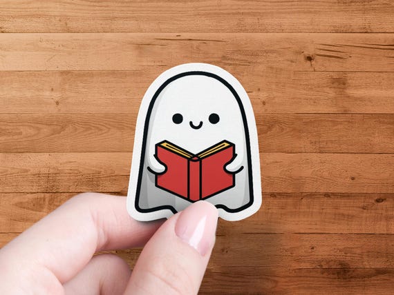 Reading Ghost Sticker, Cute Ghost with Book, Kawaii Decal, Laptop Sticker, Book Lover Gift, Spooky Season Sticker