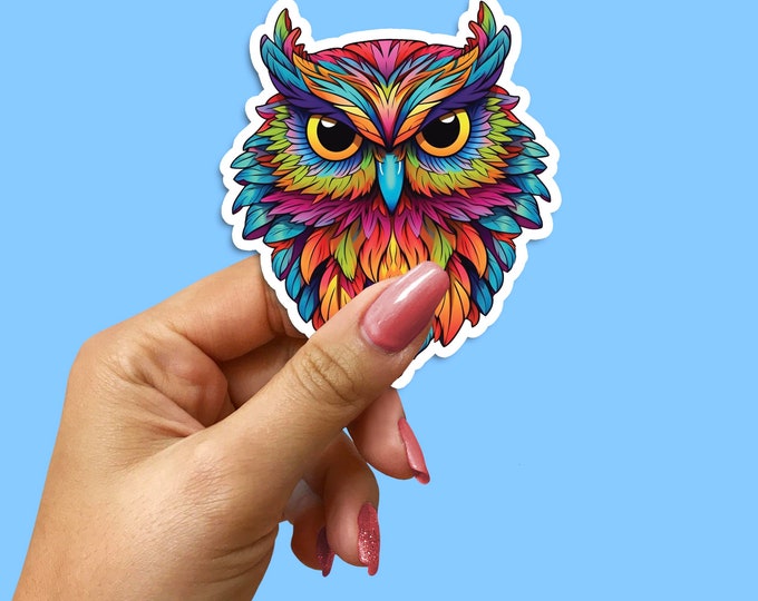 Watercolor Owl Vinyl Sticker: Colorful Laptop Decal