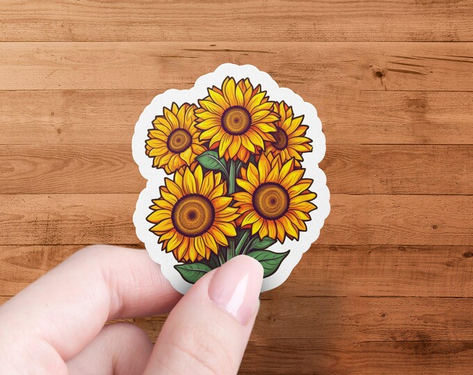 Vibrant Sunflower Sticker, Floral Vinyl Decals, Bright Sunflower Art, Sunflower Sticker for Laptop, Water Bottle, Journal, phone case