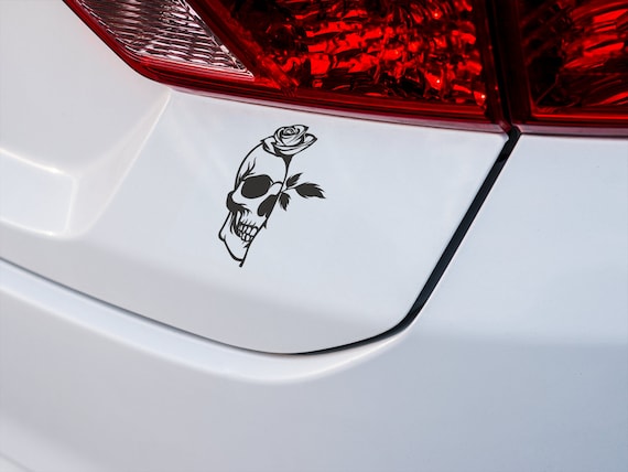 Gothic Skull & Rose Vinyl Decal: Dark Art Car/Laptop Sticker