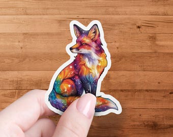 Colourful Fox Sticker, Galaxy Fox Art Sticker, Cute Animal Decal, Aesthetic Fox Illustration, Durable Vinyl Sticker for Laptops