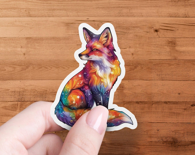 Colourful Fox Sticker, Galaxy Fox Art Sticker, Cute Animal Decal, Aesthetic Fox Illustration, Durable Vinyl Sticker for Laptops