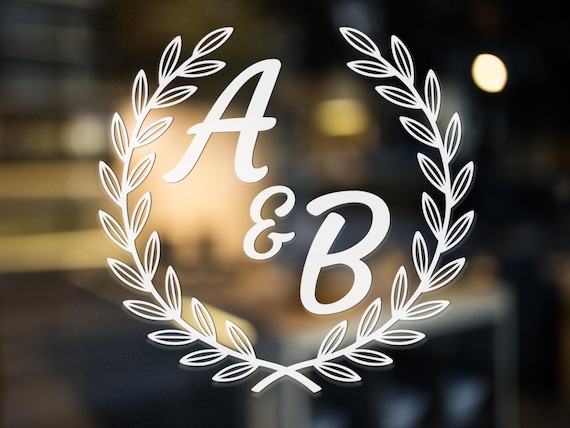 Custom Wedding Vinyl Decal Personalized Laurel Wreath Sign Sticker for Mirrors, Welcome Boards or Acrylic DIY Ceremony Decor