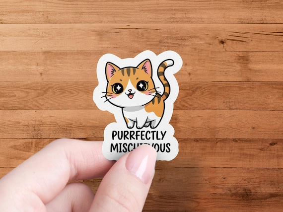 Purrfectly Mischievous Tabby Cat Sticker - Funny Kitten Decal-Gift for Pet-Lovers, Laptop Water Bottle Vinyl-Art