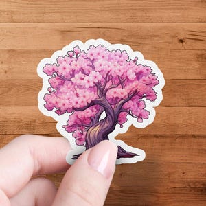 Cherry Blossom Tree Sticker, Pink Tree Decal, Floral Art Sticker, Botanical Vinyl Sticker, Nature Inspired Sticker, Waterproof Sticker
