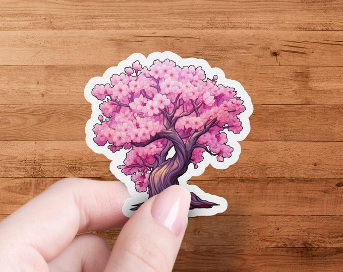 Cherry Blossom Tree Sticker, Pink Tree Decal, Floral Art Sticker, Botanical Vinyl Sticker, Nature Inspired Sticker, Waterproof Sticker