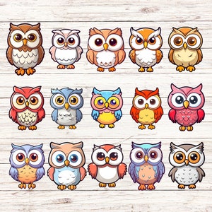 15-Pack Kawaii Owl Stickers | Cute Animal Decals for Crafts, Scrapbooking, Journals, DIY Projects, Planner Accessories, Party Favours