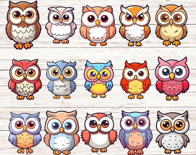 15-Pack Kawaii Owl Stickers | Cute Animal Decals for Crafts, Scrapbooking, Journals, DIY Projects, Planner Accessories, Party Favours