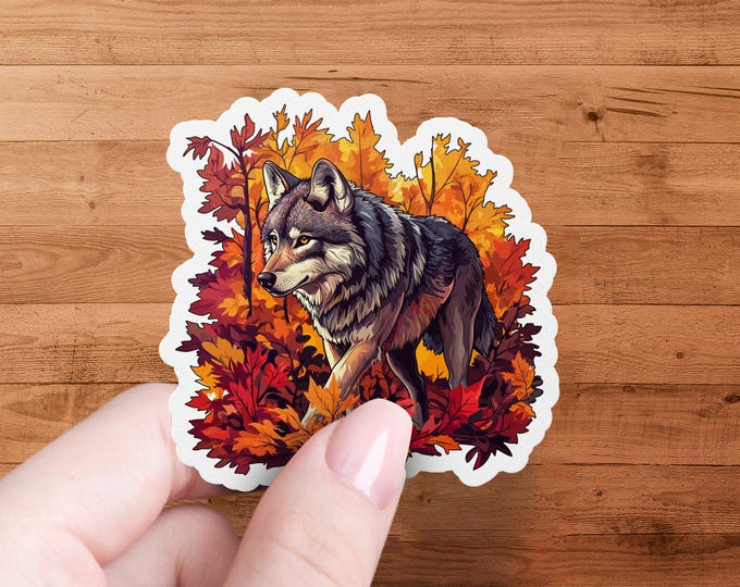 Wolf Sticker: Wildlife Art, Autumn Forest, Laptop Decor