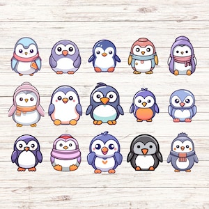 Paquete de 15 pegatinas de pingüinos Kawaii, lindas calcomanías de animales, álbumes de recortes, diarios, manualidades, proyectos de bricolaje, etiquetas adhesivas adorables, planificadores