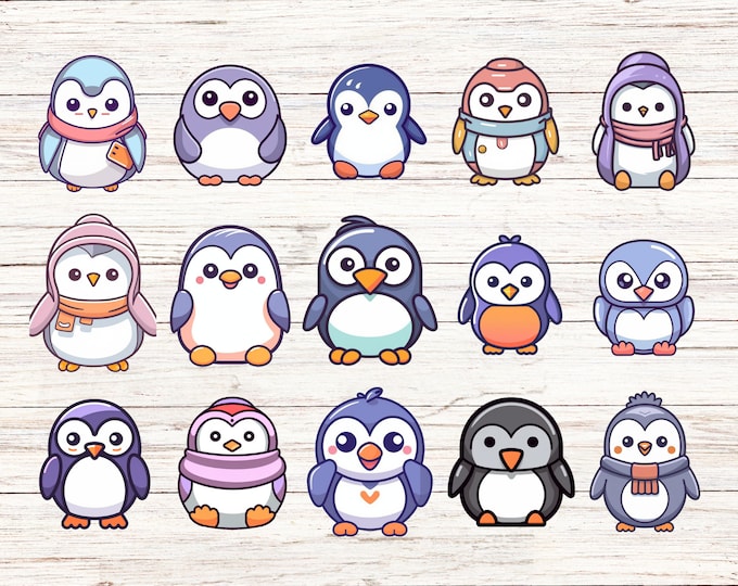 15-Pack Kawaii Penguin Sticker Set, Cute Animal Decals, Scrapbooking, Journaling, Crafts, DIY Projects, Adorable Adhesive Labels, Planners