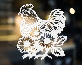 Elegant Chicken and Sunflower Vinyl Decal - Premium Quality, Durable & Weatherproof, Perfect for Home and Auto, Unique Floral Design