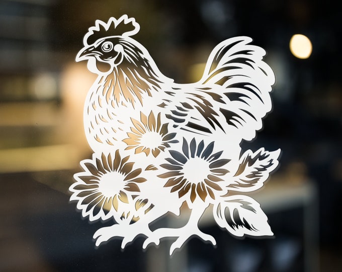Elegant Chicken and Sunflower Vinyl Decal - Premium Quality, Durable & Weatherproof, Perfect for Home and Auto, Unique Floral Design