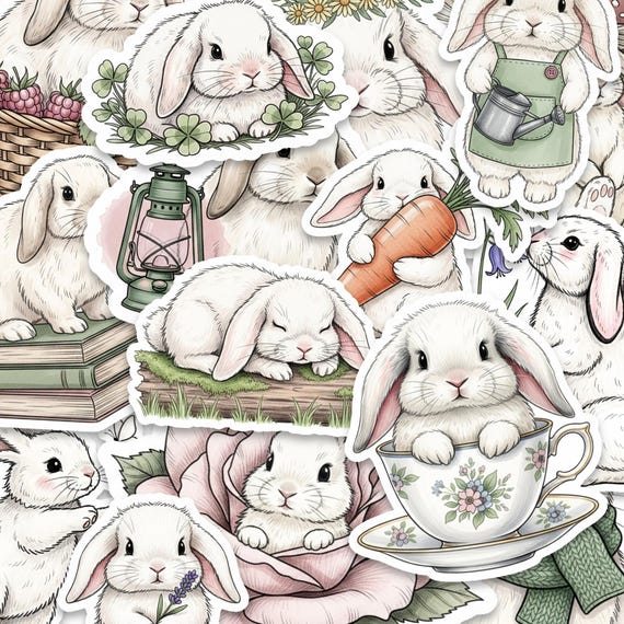 Glossy 2 Inch Bunny Sticker Pack 15 Pc Cottagecore Rabbit Decals
