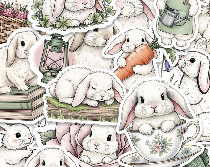 Glossy 2 Inch Bunny Sticker Pack 15 Pc Cottagecore Rabbit Decals