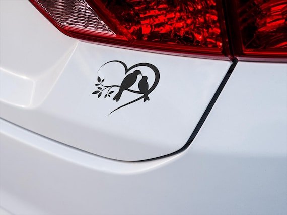 Romantic Love Birds Car Vinyl Decal with Heart and Branch Design – Waterproof Sticker for Car Bumper Laptop Window or Wall Decor