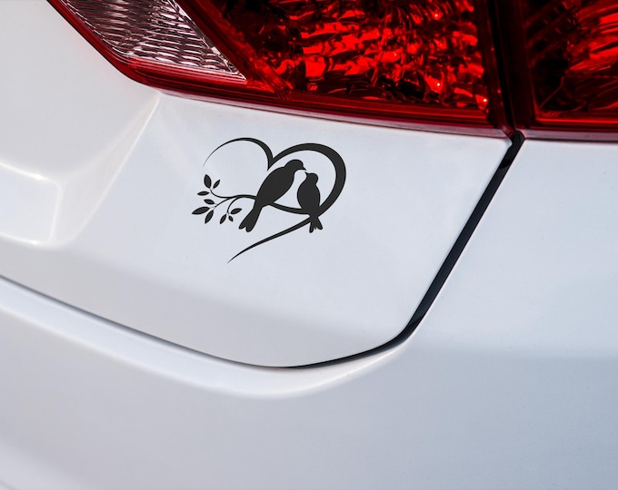 Love Birds Vinyl Decal: Romantic Heart & Branch Sticker