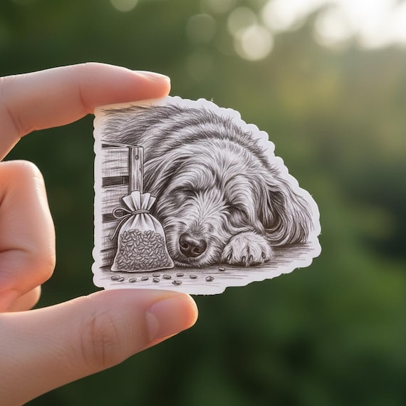 Sleeping Dog Sketch Vinyl Sticker Glossy Hand Drawn Illustration