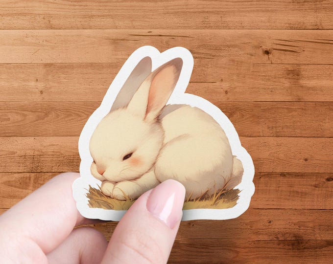 Cute Sleeping Bunny Sticker, Anime Rabbit Illustration, Laptop and Water Bottle Decor, Kawaii Animal Sticker, Pastel Art Bunny Decal