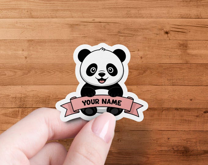 Cute Panda with Banner Sticker, Personalized Animal Decal, Custom Name Panda Decoration, Fun Customized Gift Item, Kids Room Decor, Laptop