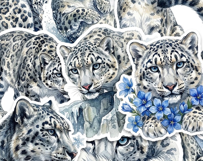 15-Piece Snow Leopard Sticker Pack – 2-Inch Glossy Vinyl Wildlife Stickers