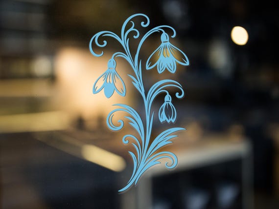 Botanical Snowdrop Flower Vinyl Decal Wall Window Sticker Nature Art Spring Home Decor Gift