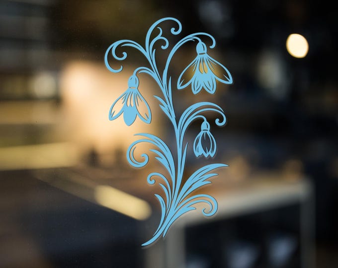 Botanical Snowdrop Flower Vinyl Decal Wall Window Sticker Nature Art Spring Home Decor Gift