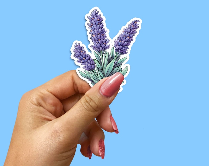 Lavender Vinyl Sticker, Floral Laptop Decal, Cute Car Window Sticker, Water Bottle Sticker, Planner Sticker, Gift for Her, Nature Sticker