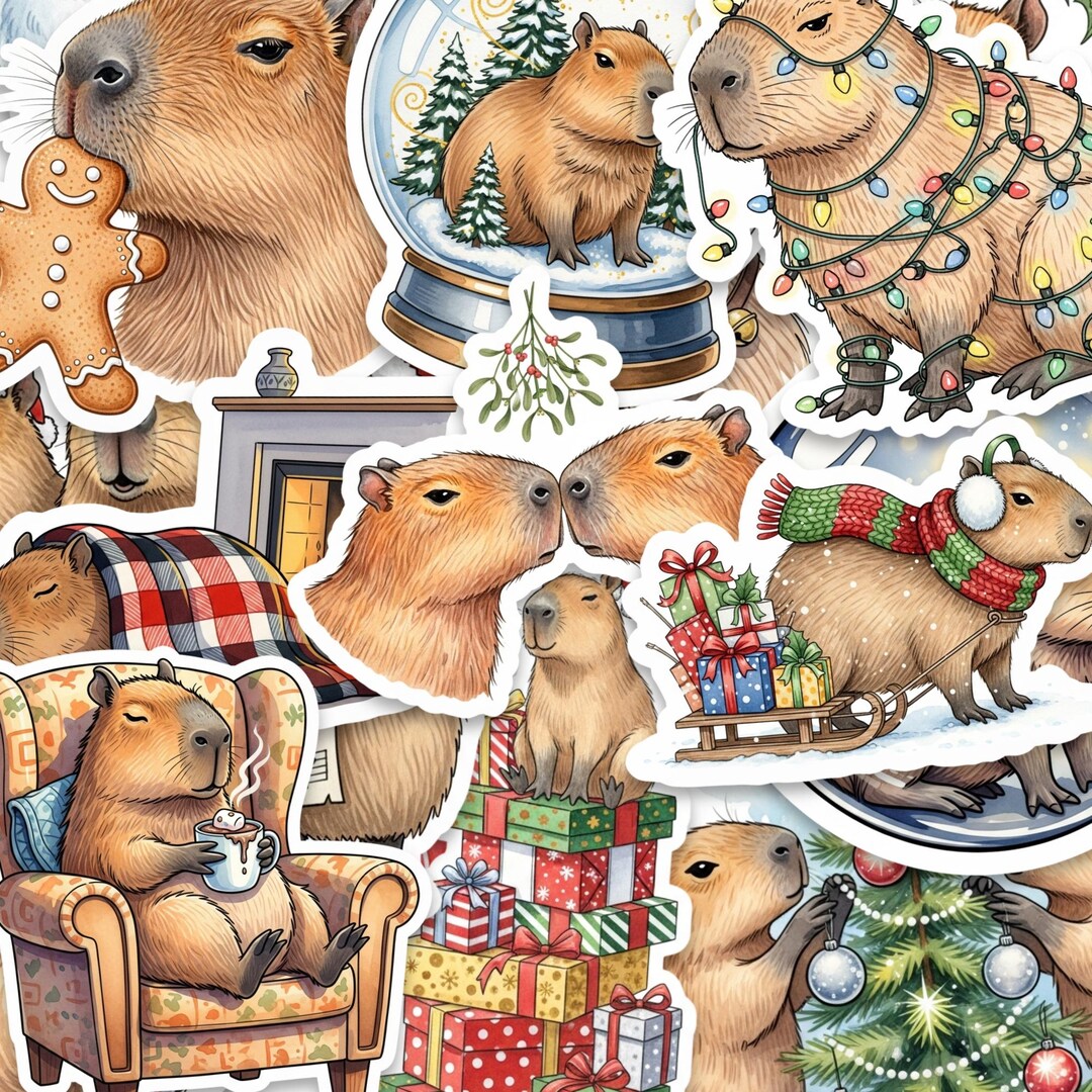 Capybara Sticker Example Glossy Christmas Capybara Sticker Pack 2 Inch Vinyl Set of 15 - Etsy
