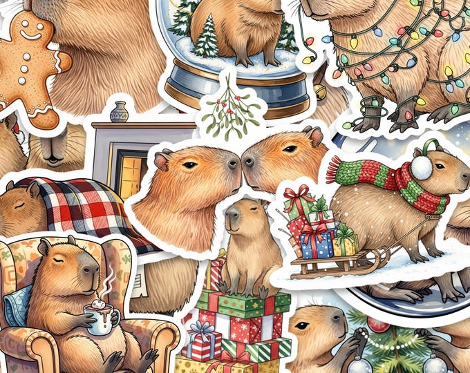 Glossy Christmas Capybara Sticker Pack 2 Inch Vinyl Set of 15