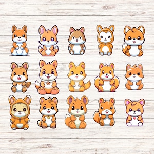 Lot de 15 stickers écureuils kawaii, stickers animaux mignons pour travaux manuels, scrapbooking, journalisation et projets de bricolage, lot d'autocollants adhésifs, agendas