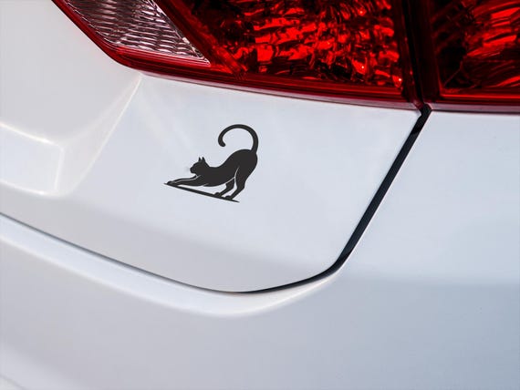 Black Cat Vinyl Decal – Stretching Cat Silhouette Sticker for Laptop, Car, Wall – Witchy Decor, Minimalist Gothic Aesthetic Gift