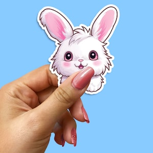 Fluffy White Bunny Sticker, Cute Rabbit Vinyl Decal for Laptops, Water Bottles and Car Windows - Easter Gift, Animal Lover Decoration