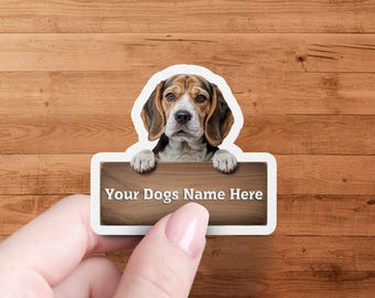 Custom Dog Name Sticker, Personalized Beagle Pet Sticker, Cute Beagle Name Label, Custom Name Dog Decal, Beagle Gift Sticker, Dog Name Decal