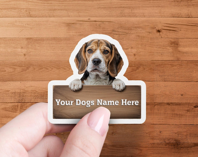 Custom Dog Name Sticker, Personalized Beagle Pet Sticker, Cute Beagle Name Label, Custom Name Dog Decal, Beagle Gift Sticker, Dog Name Decal